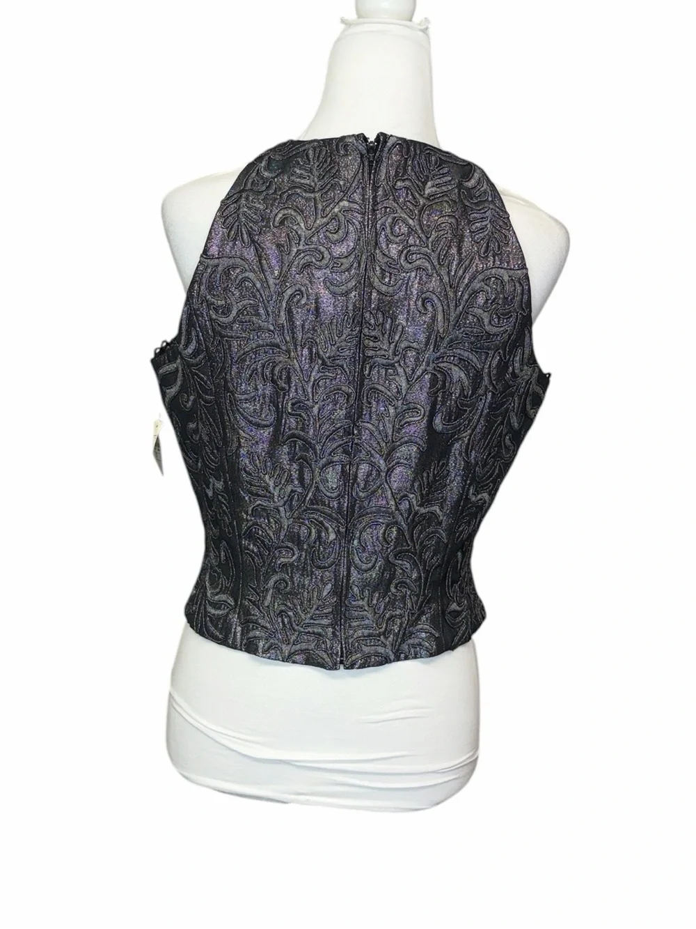 Carmen Marc Volvo Metallic Silver & Gray Embroidered A-Line Blouse - Picture 3 of 6
